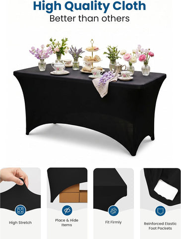 Utopia Kitchen Spandex Table Cloth 4 Pack [6FT, 72Lx30Wx30H Inch, Black]