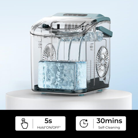 EUHOMY Countertop Ice Maker Machine with Handle, 26lbs Per Day, 9 Ice Cubes Ready in 6 Mins, Auto-Cleaning Portable Ice Maker with Basket and Scoop, for Home/Kitchen/Camping/RV (Blue)