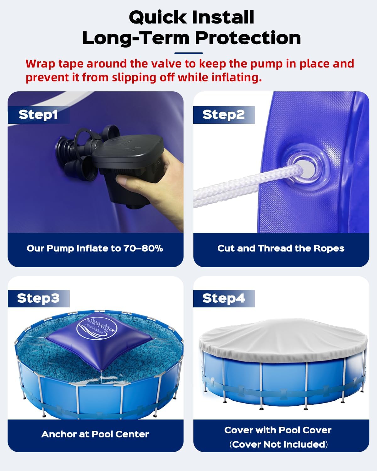 Pool Pillows for Above Ground Pools, 8x8 FT with Pump & Rope & Patch, 0.42mm Thick Winter Air Pillow Winterizing & Closing Kit Swimming Inground Pool, Inflatable Pool Cover Pillow Accessories