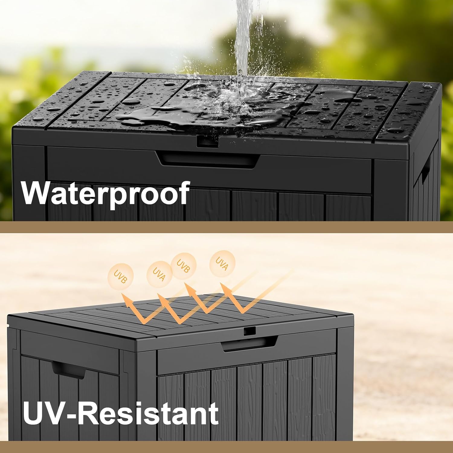 35 Gallon Outdoor Deck Box Lockable Waterproof Storage Black