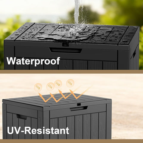 35 Gallon Outdoor Deck Box Lockable Waterproof Storage Black