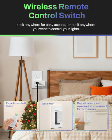 BN-LINK Wireless Remote Control Outlet Switch – 3-Outlet Kit with Magnetic Remote & Wall-Mount Holder, Remote Plugs for Lights & Appliances, Outlet Remote Control Wireless, Up to 100 ft Range