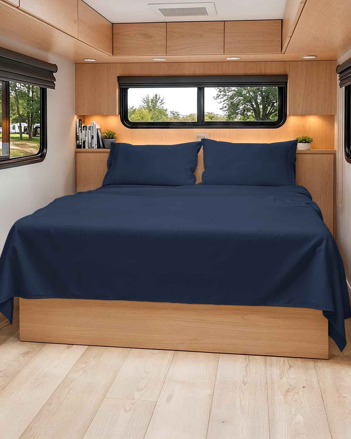 Short Queen Size 4 Piece Bed Sheet Set - RV Short Queen Sheets - Navy Blue