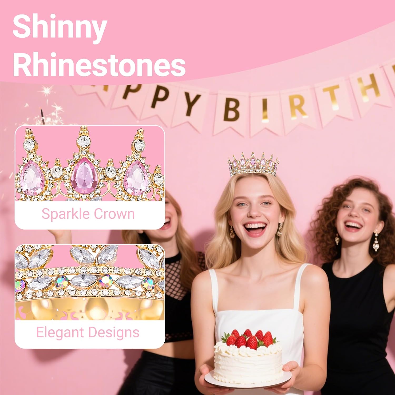 Crown for Women, Queen Crown Tiara for Birthday Wedding Party Decorations Pink