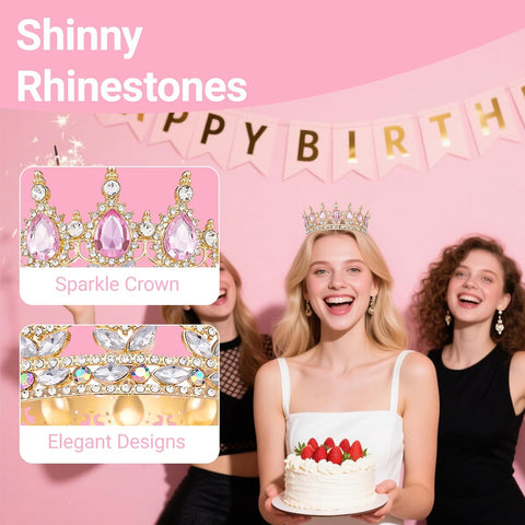 Crown for Women, Queen Crown Tiara for Birthday Wedding Party Decorations Pink