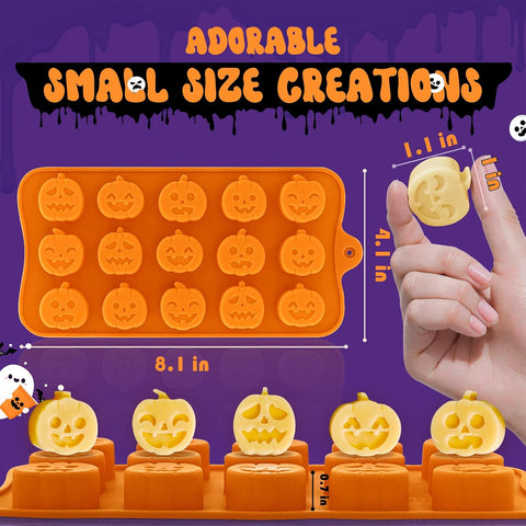 Pumpkin Candy Silicone Molds for Halloween Small Chocolate, Wax Melts, Cake Decoration 15 Cavity Food Grade Bpa Free for Kids, Oven Safe DIY Homemade Mould Treat or Trick -1 PC