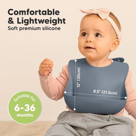 KeaBabies 2-Pack Silicone Bibs for Babies, Toddlers Girl, Boy (Slate)