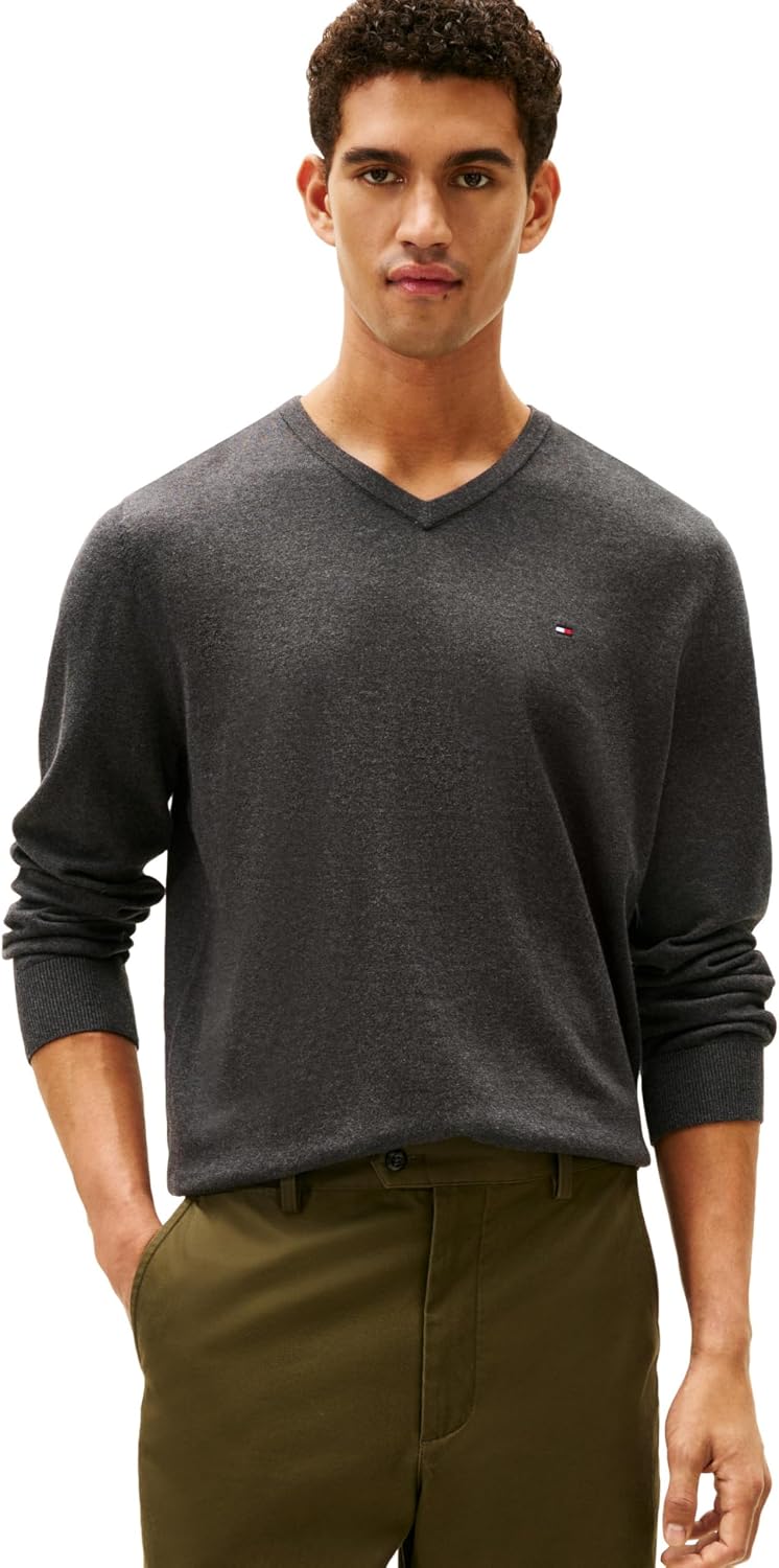 Tommy Hilfiger Mens Essential Long Sleeve Cotton V-Neck Pullover Sweater