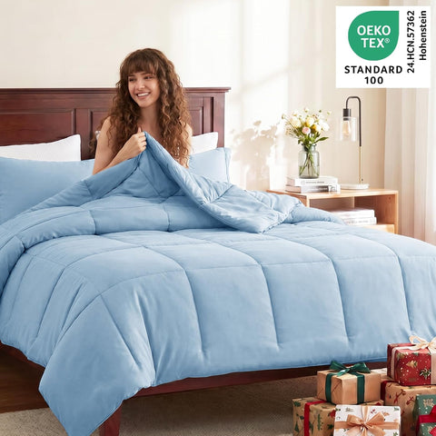 CozyLux Twin/Twin XL Comforter Set, 2-Piece Box-Stitched, Baby Blue