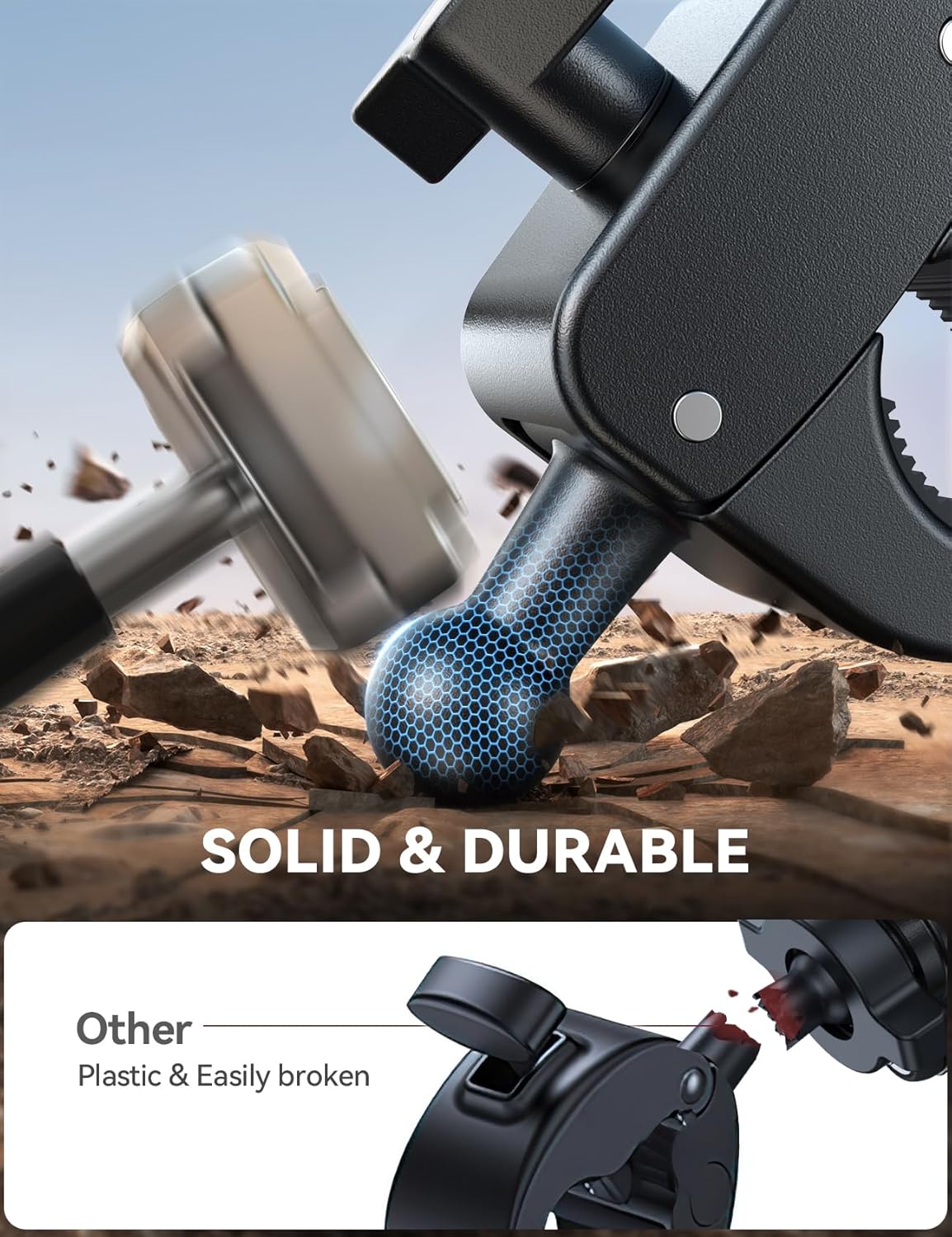 JOYROOM Motorcycle Phone Mount Holder - [Dual Vibration Dampener] 150mph Anti-Shock Phone Holder for Motorcycle [Upgrade Handlebar Clamp] - Bicycle Bike Phone Holder Mount for 4.7-7" Cell Phones