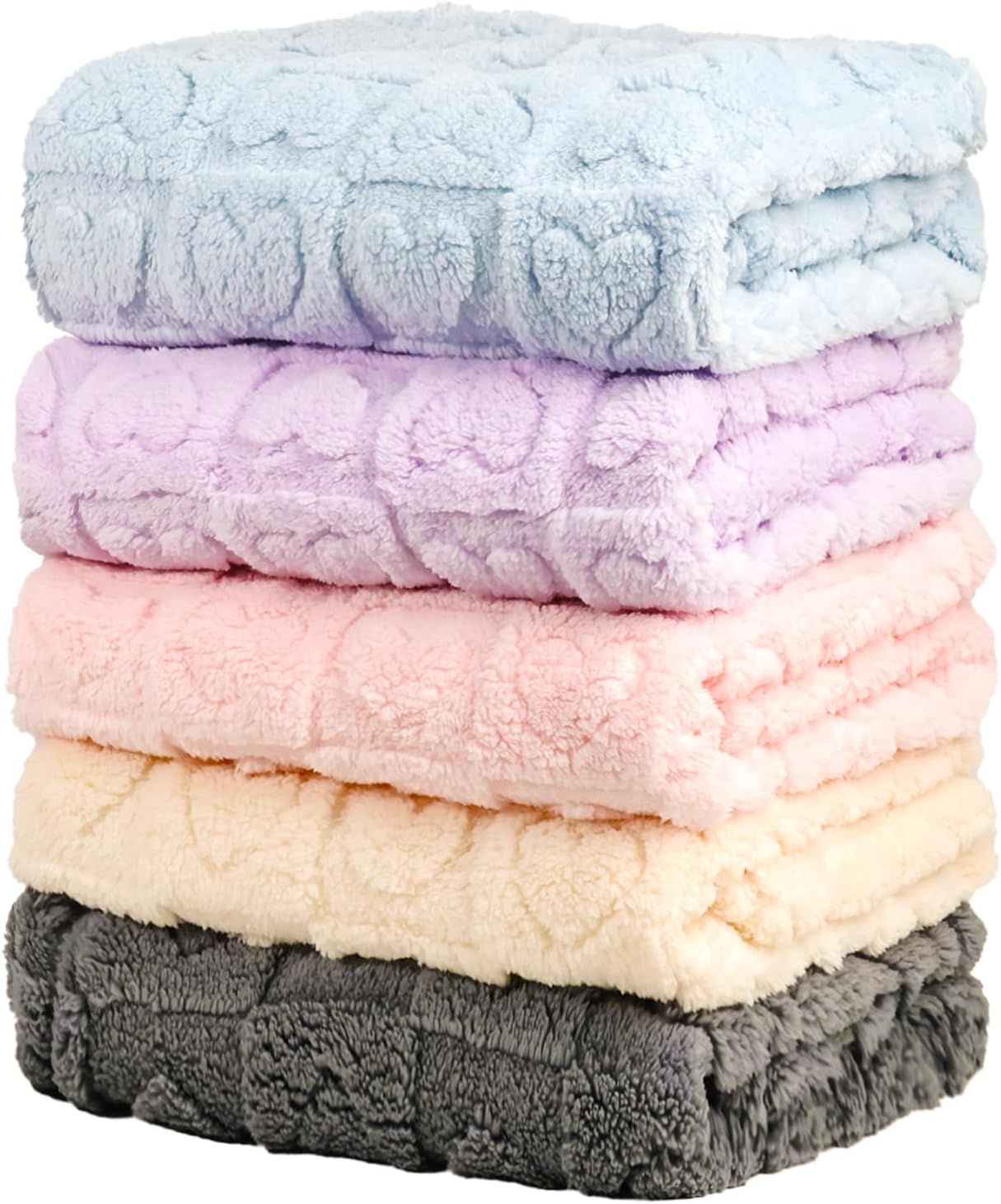 5 Pcs Baby Blanket Heart Checkered Ultra Soft Gift-Ready Plush for Newborns, Nursery & Stroller 30"x40" Beige Gray Blue Purple Light Pink
