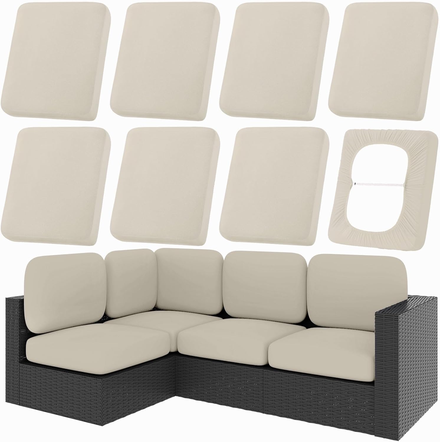 hyha 8Pcs Patio Cushion Covers, Stretch Outdoor Couch Cushion Covers