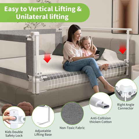 1-Piece Adjustable Height Baby Bed Rail, Kids Safety Guard Rails for Twin Full Queen King Size (1 Side:82.7")