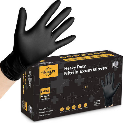 TitanFlex Disposable Nitrile Exam Gloves - 6-mil, Black, Heavy Duty, Latex Free, Food Safe for Cooking