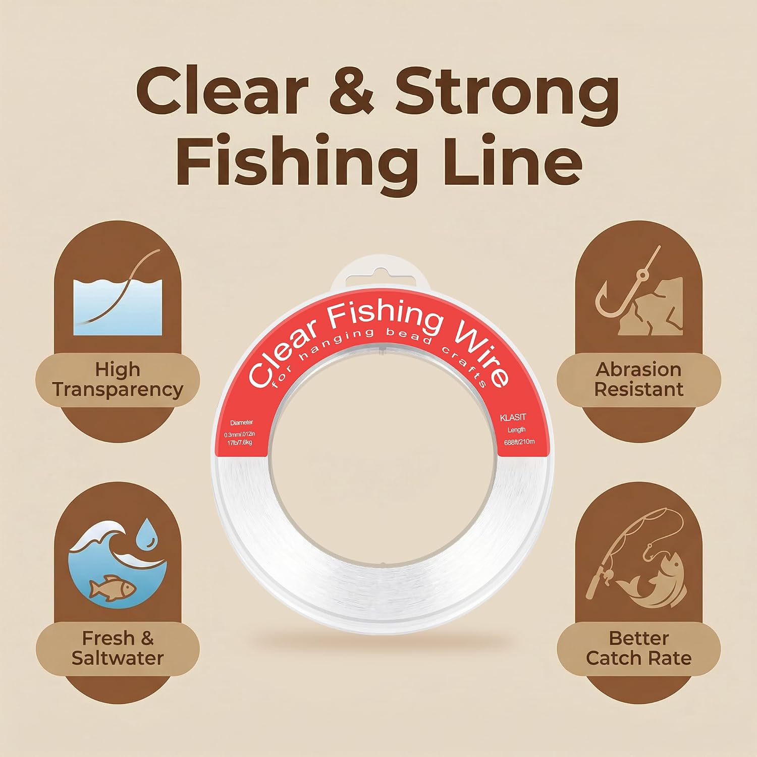 KLASIT Fishing Line 788FT,Invisible Monofilament Fishing Wire
