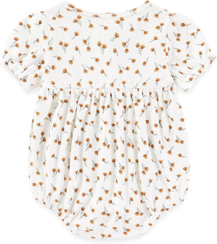 MAMIMAKA Newborn Baby Girl Clothes Cotton Bubble Romper Floral Short Sleeve Bodysuit 3 Pack