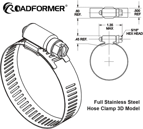 ROADFORMER 2 inch Hose Clamp Full Stainless Steel: 40mm - 64mm, 10 Pack