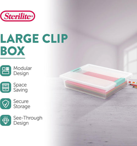 Sterilite Clip Box, Stackable Clear Plastic Bins- Large, 6-Pack