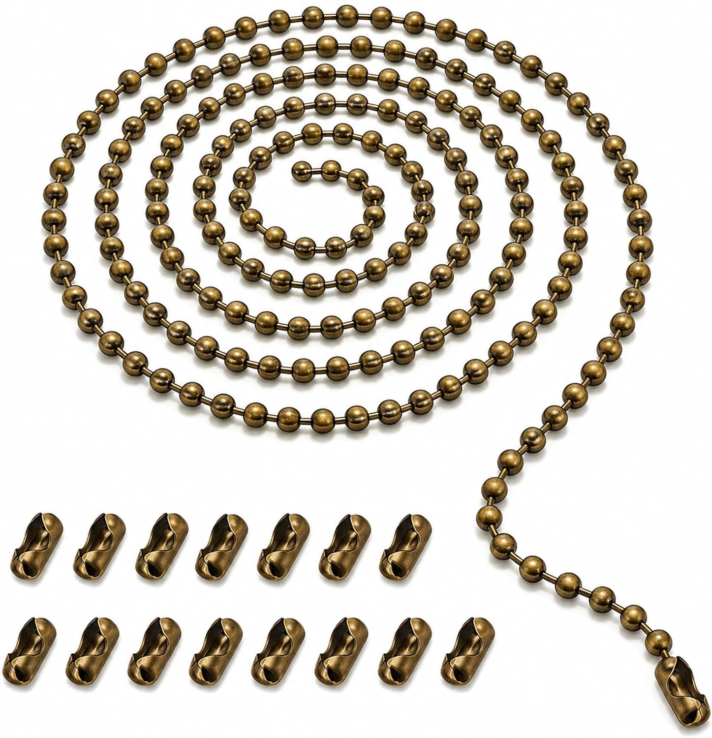 Ceiling Fan Pull Chain, 160 In Bronze Finish Ball Chain With 20 Connetors, Adjustable Length Ceiling Fan Chain, Fan Pull Chain Set For Ceiling Light Lamp Chain 3mm Bead Diameter