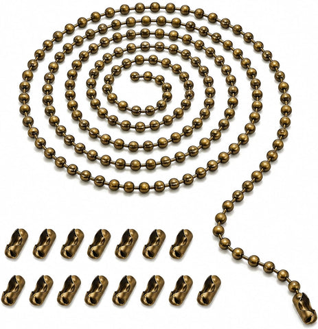 Ceiling Fan Pull Chain, 160 In Bronze Finish Ball Chain With 20 Connetors, Adjustable Length Ceiling Fan Chain, Fan Pull Chain Set For Ceiling Light Lamp Chain 3mm Bead Diameter