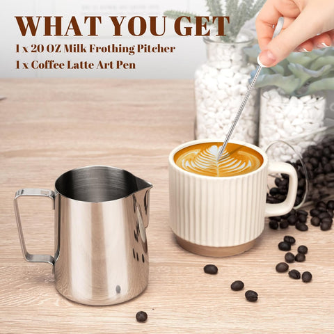 Amrules Milk Frothing Pitcher 20oz Frother Cup Barista Tools, Silver