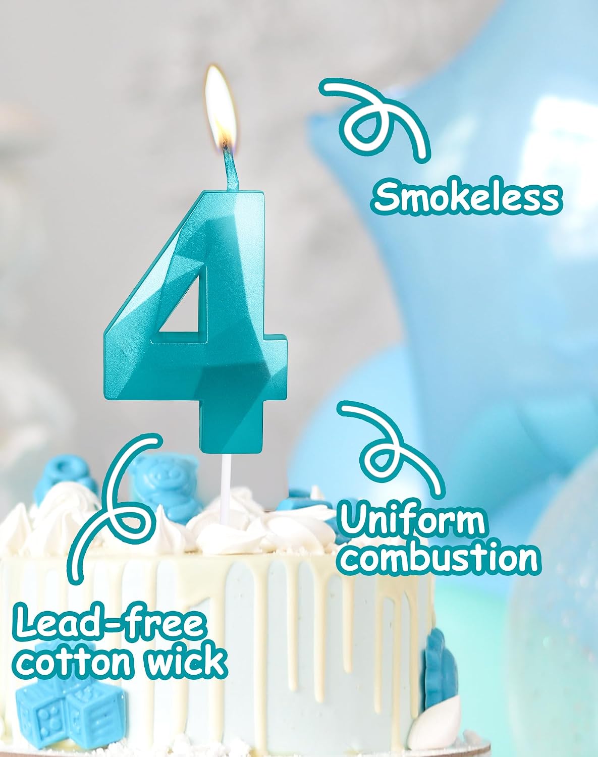 Number 2 Candles,2nd Birthday Candles,Teal Blue Happy Birthday Candle for Cake,3D Design Cake Topper Decorations for Girl Women Pet Birthday Party Wedding Anniversary Celebration Supplies