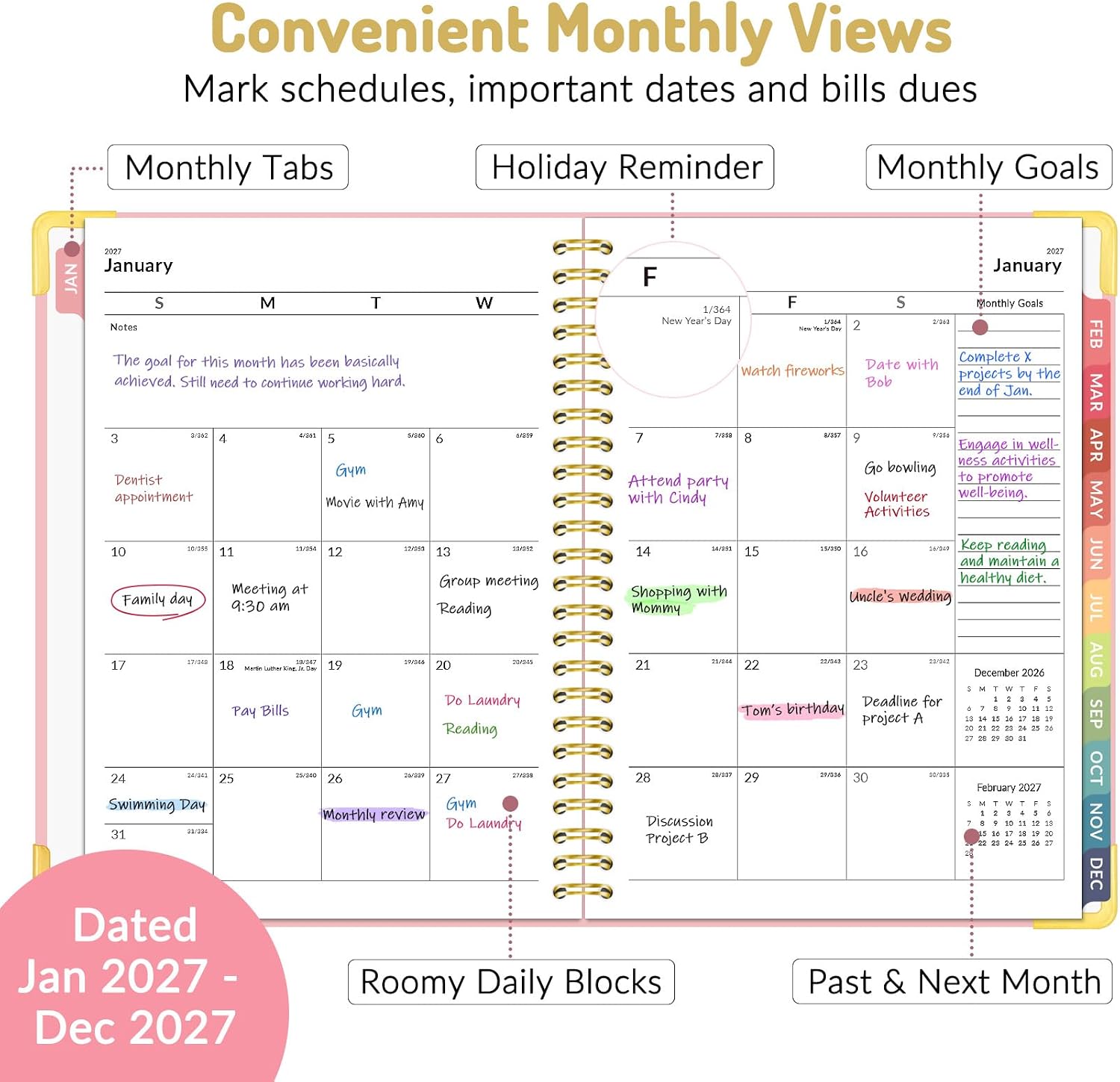 Forvencer 2027 Planner, Hardcover Calendar Planner Jan - Dec 2027, 6"x8"
