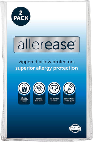 AllerEase Allergy Pillow Protector, Standard/Queen - 2 Pack