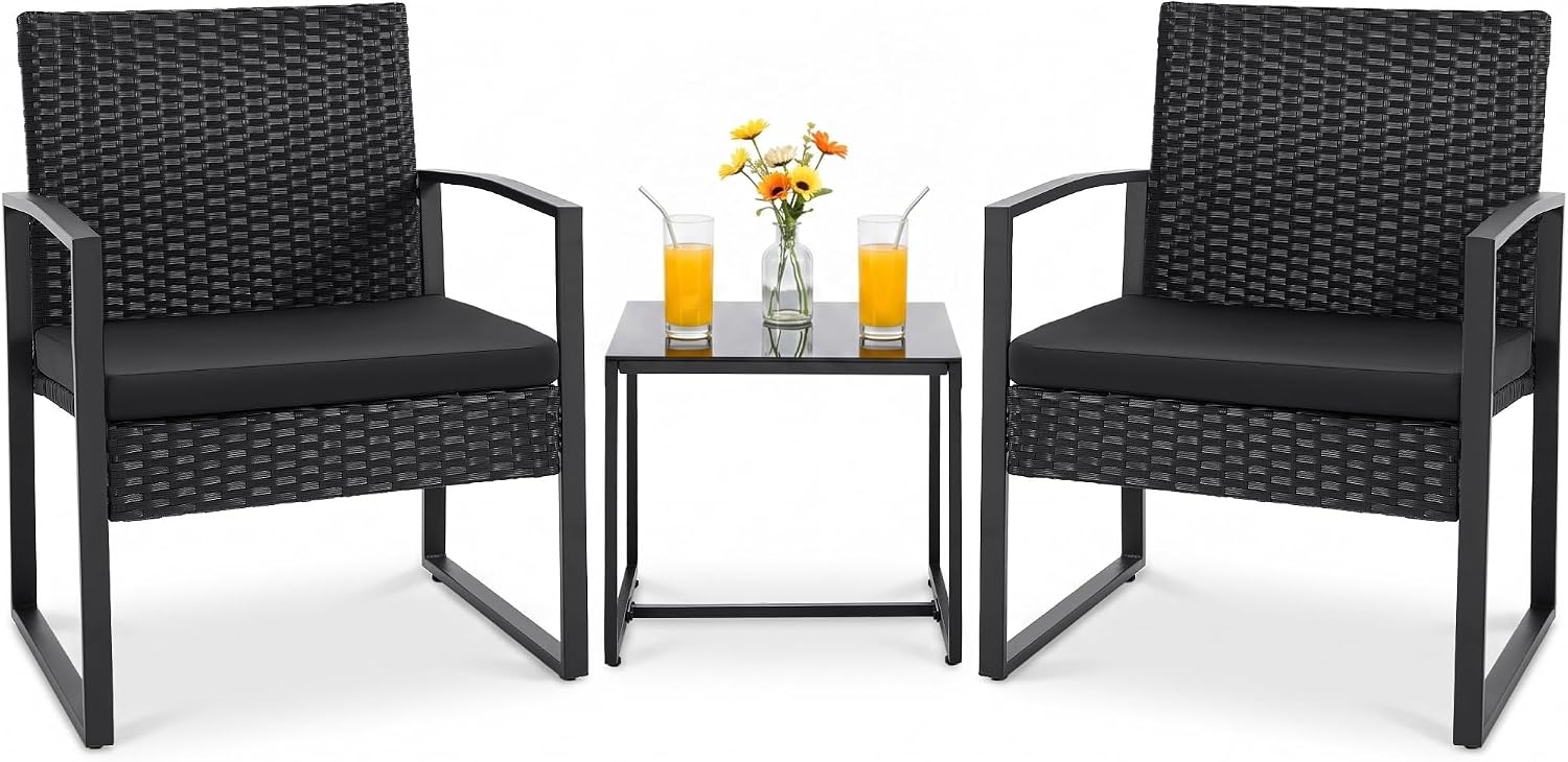 Flamaker 3 Pieces Patio Furniture Set Outdoor Wicker Bistro Chair (Black)