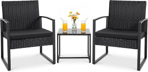 Flamaker 3 Pieces Patio Furniture Set Outdoor Wicker Bistro Chair (Black)