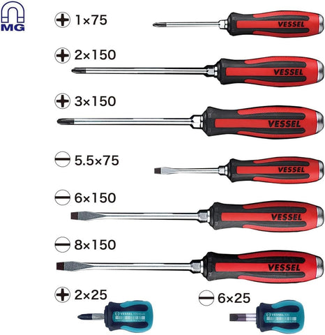 VESSEL MEGADORA Tang-Thru Screwdriver 8PC. Set (EVA foam)