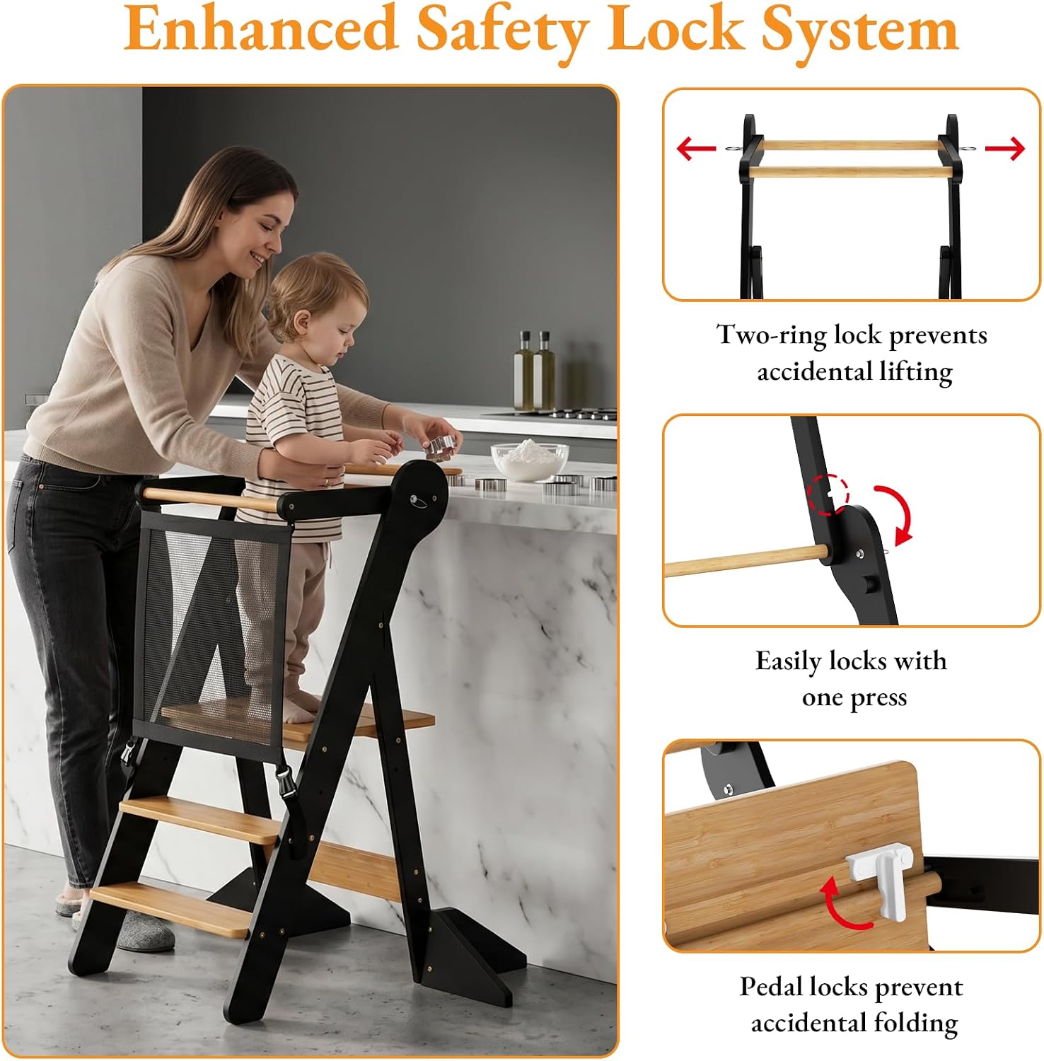 COSYLAND Toddler Standing Tower Foldable Toddler Kitchen Step Stool