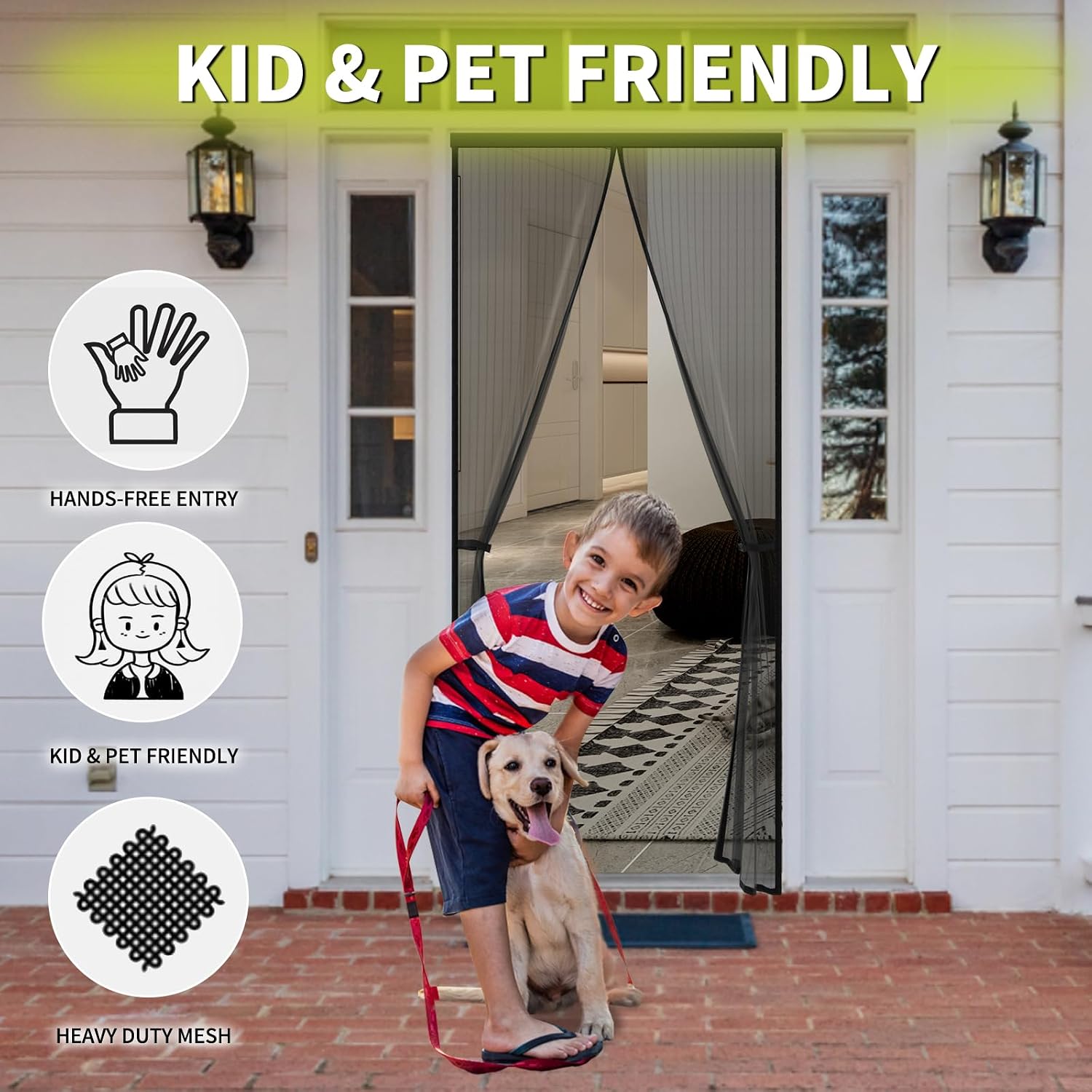 Iduontis Magnetic Screen Door - Fits Door Opening 36 x 82 in, Actual Screen Size 38"x83", Hands Free Mesh Partition,Heavy Duty Curtain Keeps Bugs Out, Frame Hook & Loop, Pet and Kid Friendly