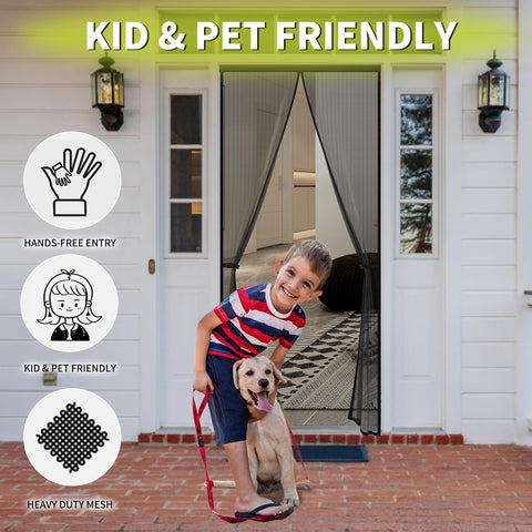 Iduontis Magnetic Screen Door - Fits Door Opening 36 x 82 in, Actual Screen Size 38"x83", Hands Free Mesh Partition,Heavy Duty Curtain Keeps Bugs Out, Frame Hook & Loop, Pet and Kid Friendly