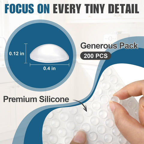 FATLODA 200PCS Cabinet Bumpers, Clear Rubber Bumpers Self Adhesive