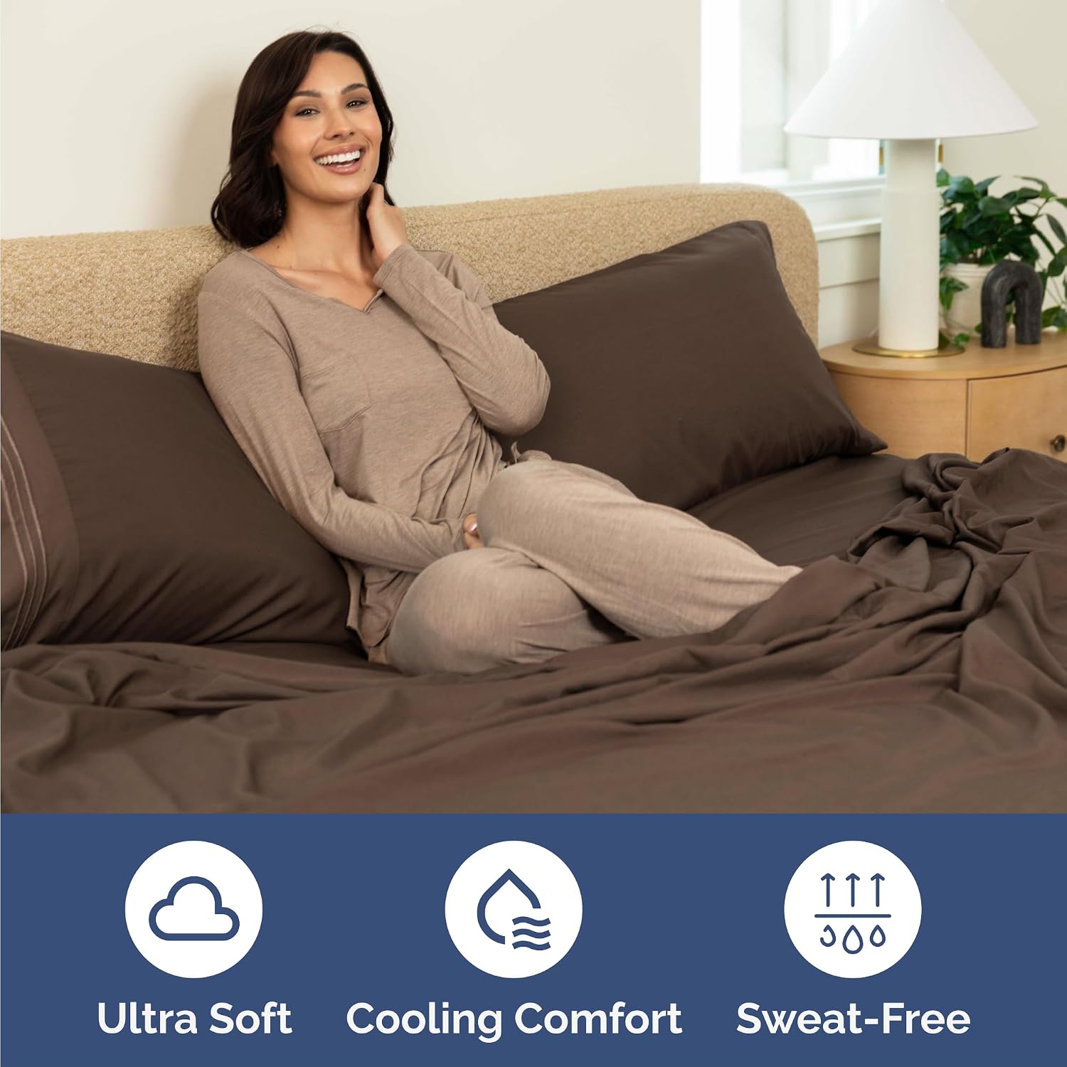 Queen Size 4 Piece Sheet Set - Comfy Breathable & Cooling Sheets - Brown