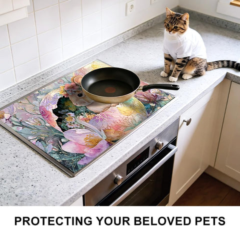 Stove Top Cover for Electric Stove 28.4 x 20.5 Inch Non Slip Stove Mat Oil Proof Easter Bunny Floral Glass Cooktop Protector Kitchen Mat