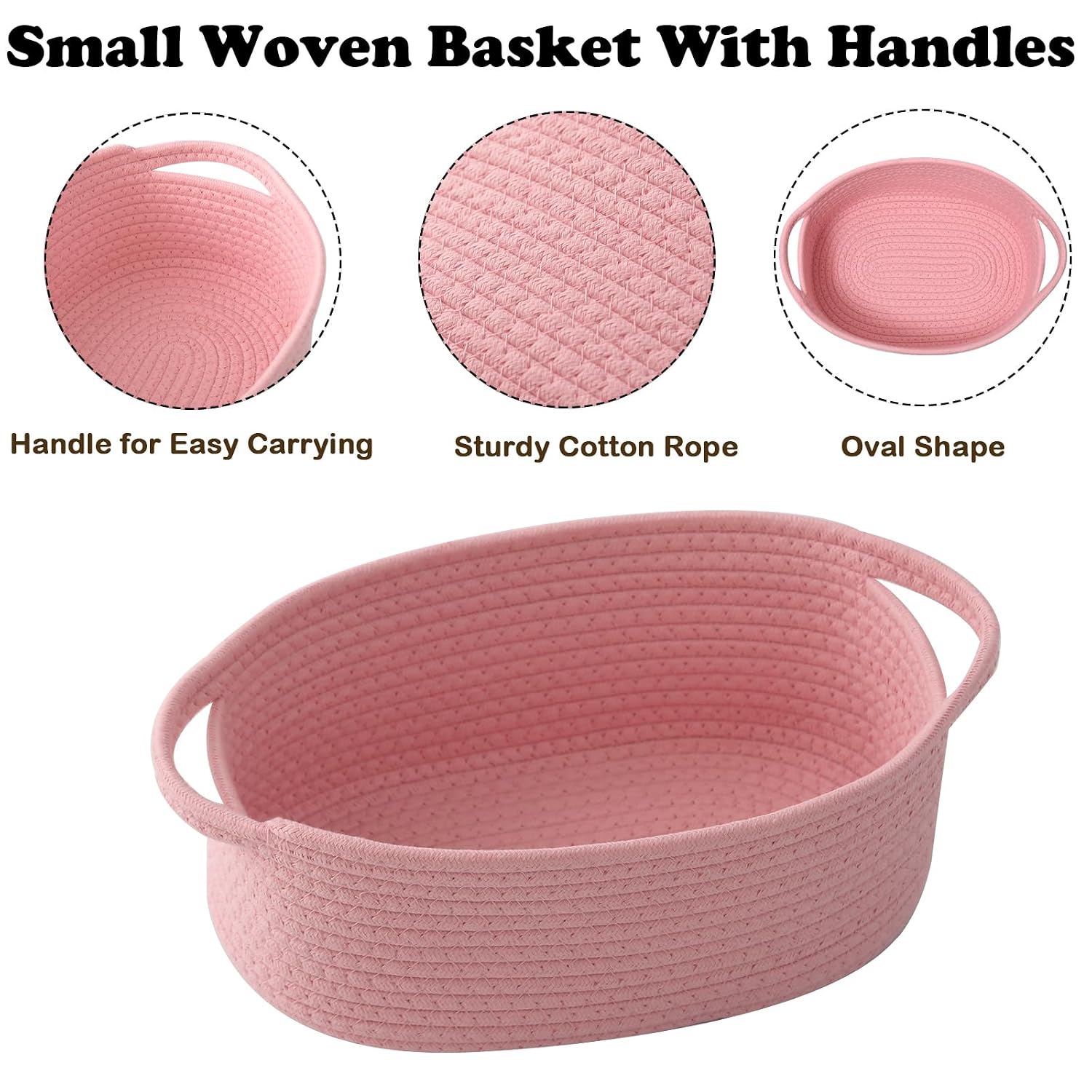 Pink Woven Rope Basket - Baby Gift Basket with Bag & Ribbon
