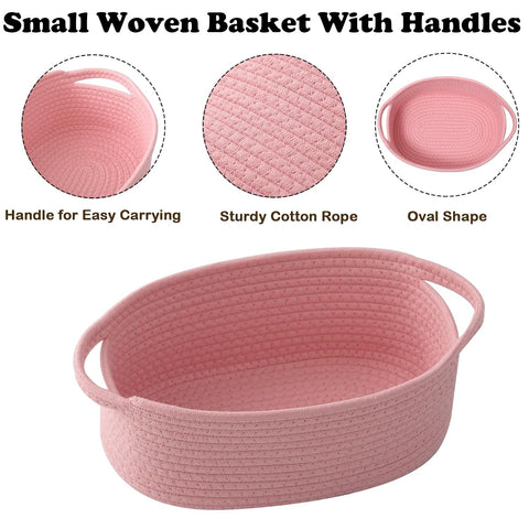 Pink Woven Rope Basket - Baby Gift Basket with Bag & Ribbon