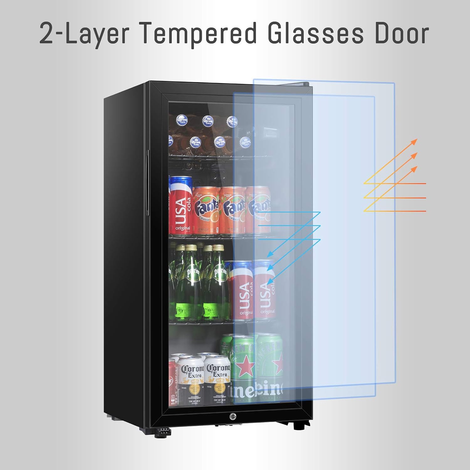 HAILANG 3.2 Cu.Ft Beverage Refrigerator, Mini Fridge with Glass Door, Black