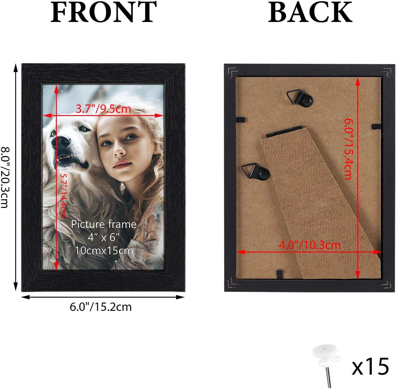 HORLIMER 4x6 Picture Frame Set of 15, Black Picture Frames for 4 by 6 Photo