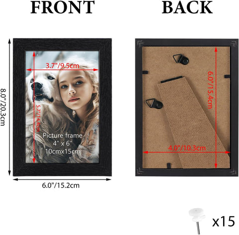 HORLIMER 4x6 Picture Frame Set of 15, Black Picture Frames for 4 by 6 Photo