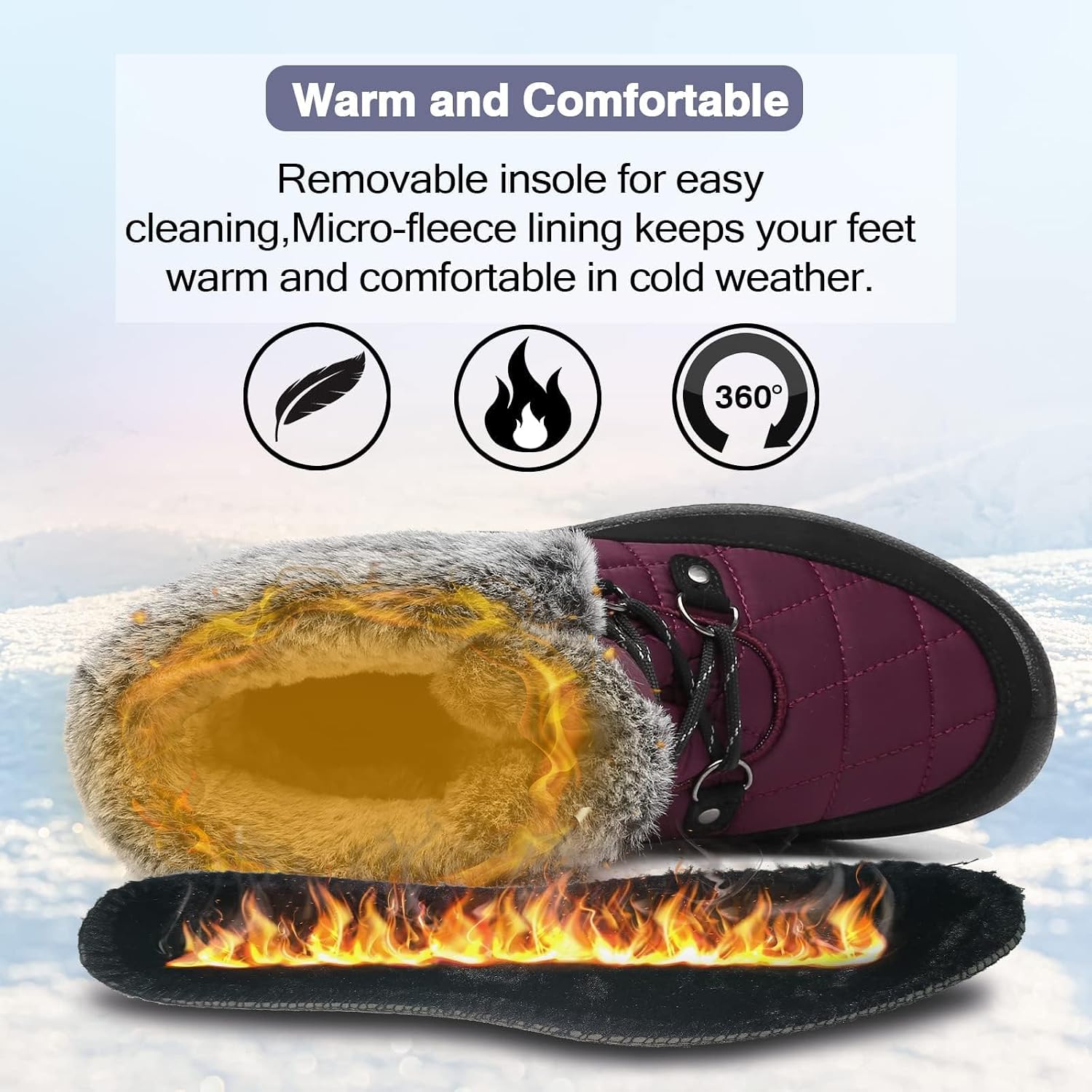 ZEENXIUYA Womens Snow Boots Comfortable Warm Fur Lined Winter Waterproof Flat Lace-Up Ankle Boots Outdoor Winter Booties