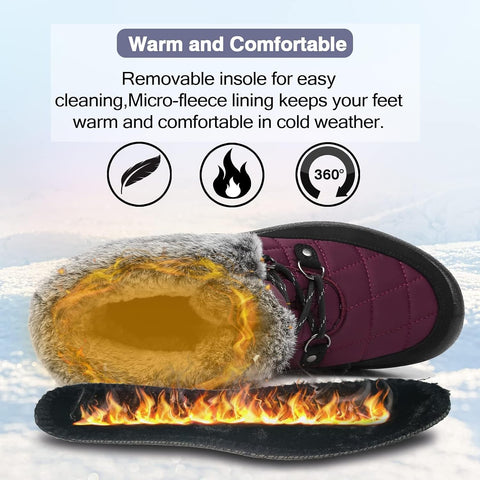 ZEENXIUYA Womens Snow Boots Comfortable Warm Fur Lined Winter Waterproof Flat Lace-Up Ankle Boots Outdoor Winter Booties