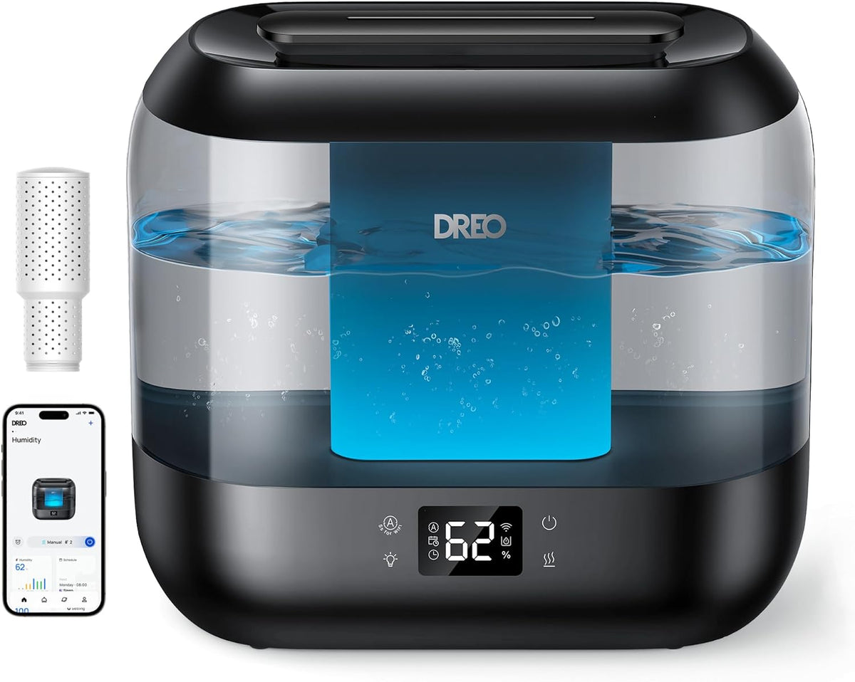DREO Smart Humidifiers for Bedroom-Filter Included, 4L Cool Mist, Ebony
