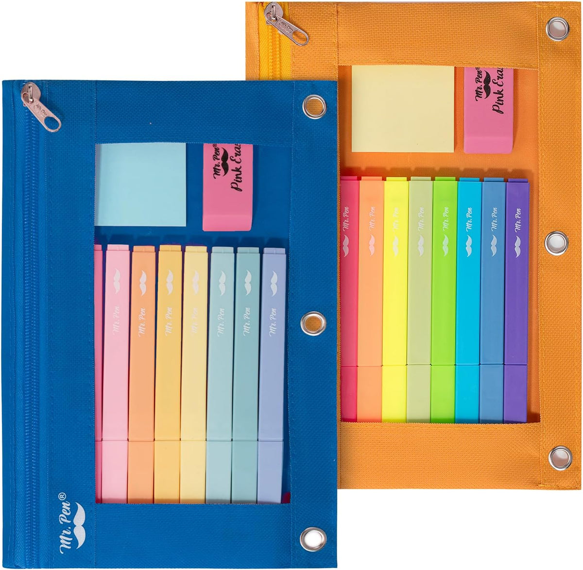 Mr. Pen- Pencil Pouch for 3 Ring Binder, 2 Pack, 10"x6.75", Smooth Zipper