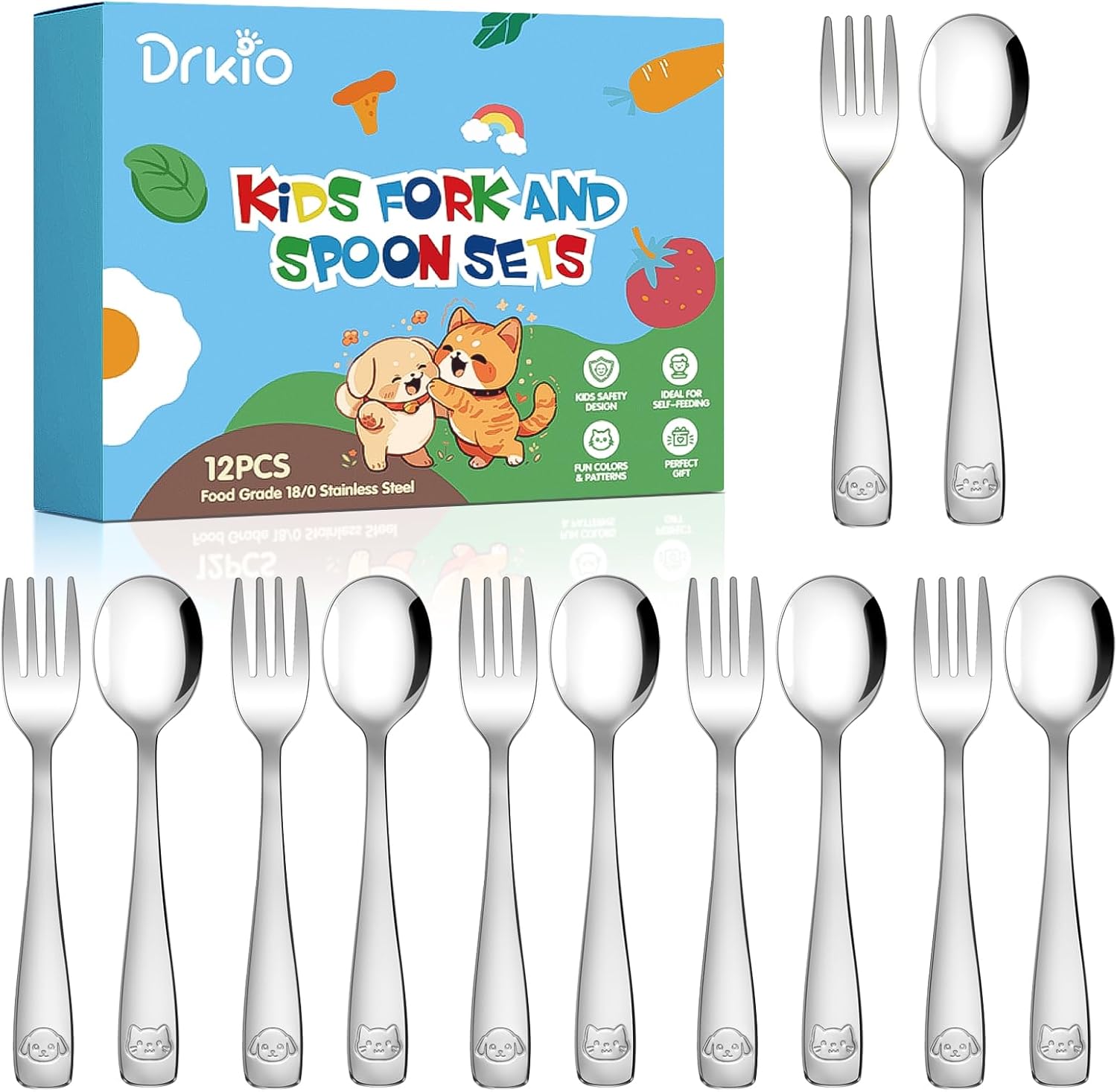 DRKIO 12Pcs Stainless Steel Toddler Utensils Small Metal Kids Silverware