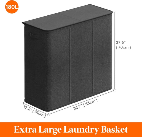 Lifewit Triple Laundry Hamper with Lid, Removable Laundry Bags, Dark Gray