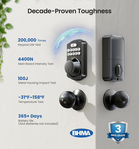 Veise KS01C Keyless Entry Deadbolt Door Lock with Knobs, Matte Black