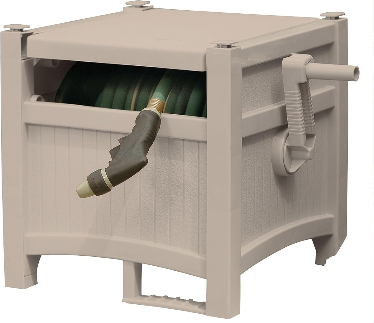 Suncast 100' Garden Hose Reel Hideaway for 5/8" Vinyl Hose, Light Taupe